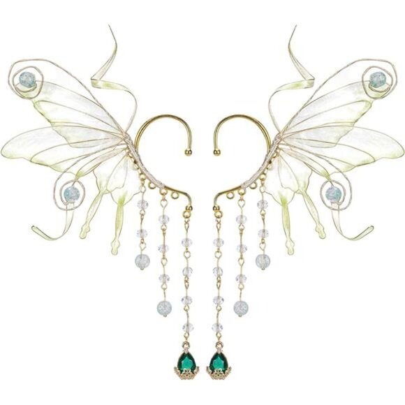 Fairy Elf Ear Cuffs for Women Butterfly Wing Non Pierced Tassel Cosplay Earrings - Picture 1 of 7